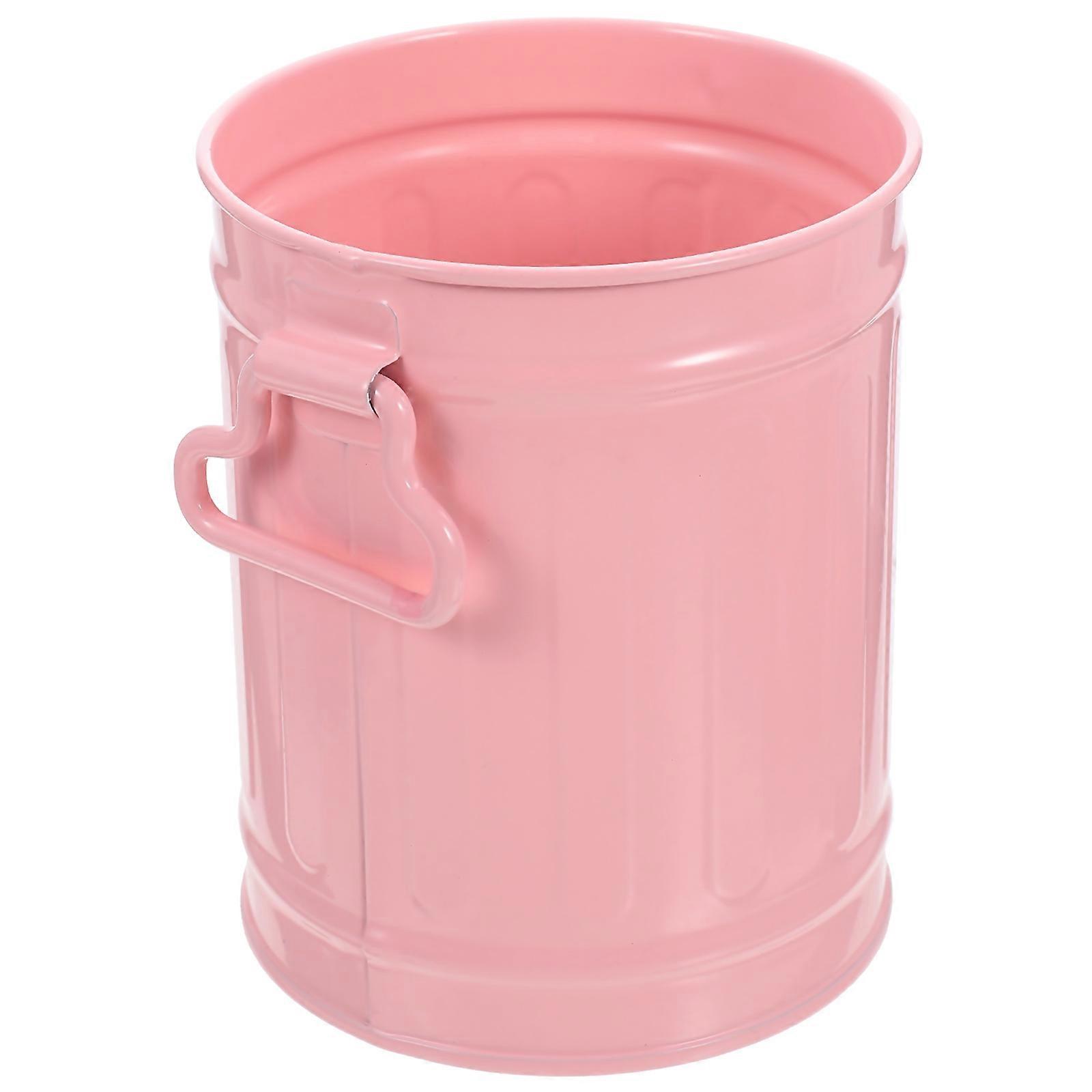 Iron Desk Trash Can Pencil Container for Storage Use 5Pcs Pink