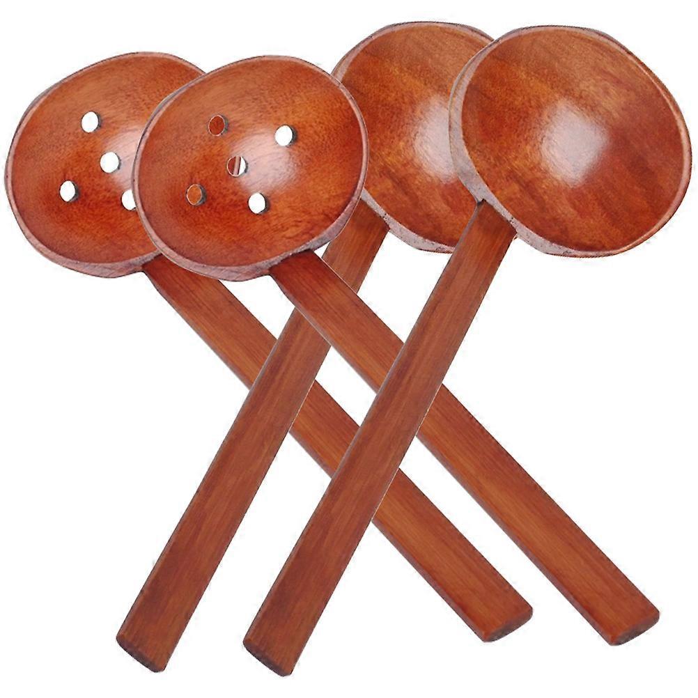 Wooden Soup Spoon Slotted Spoon Multi-function Soup Ladles Light Brown Color Edible-grade Coating 1 Set