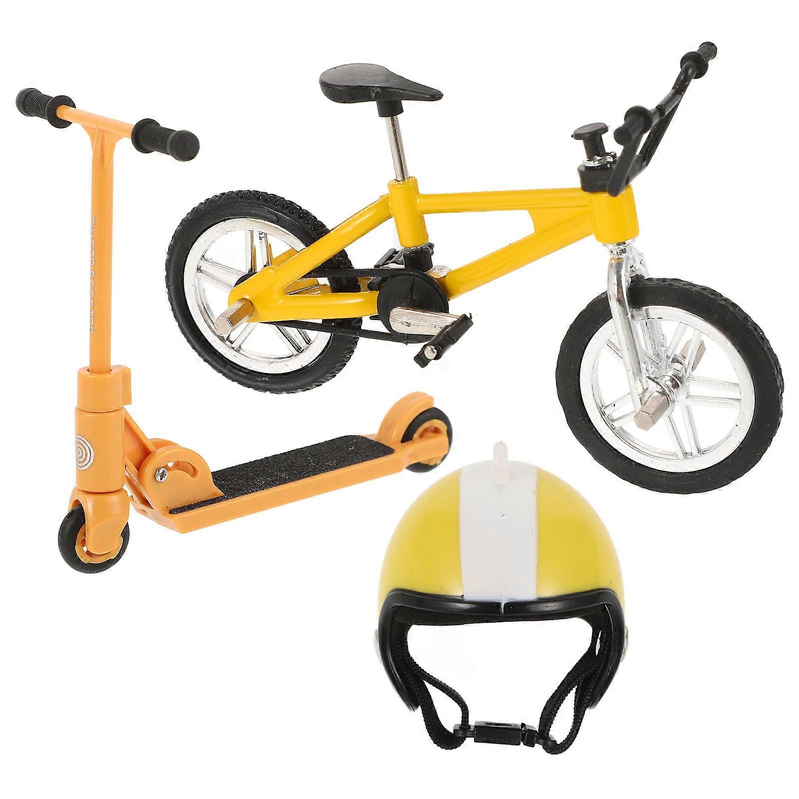 Miniature Bike Dollhouse Set 5 Sets Perfect For Tabletop Display Crafted With Durable Plastic Material In Yellow Color