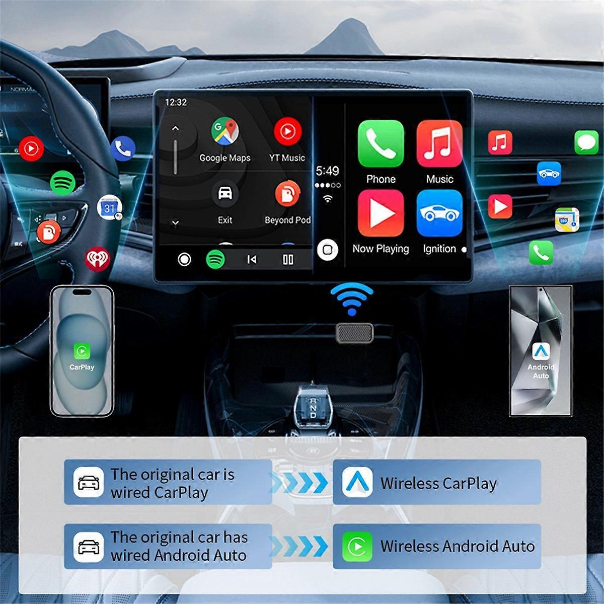 Mini CarPlay Adapter 2 in 1 Wireless CarPlay Android Auto Adapter
