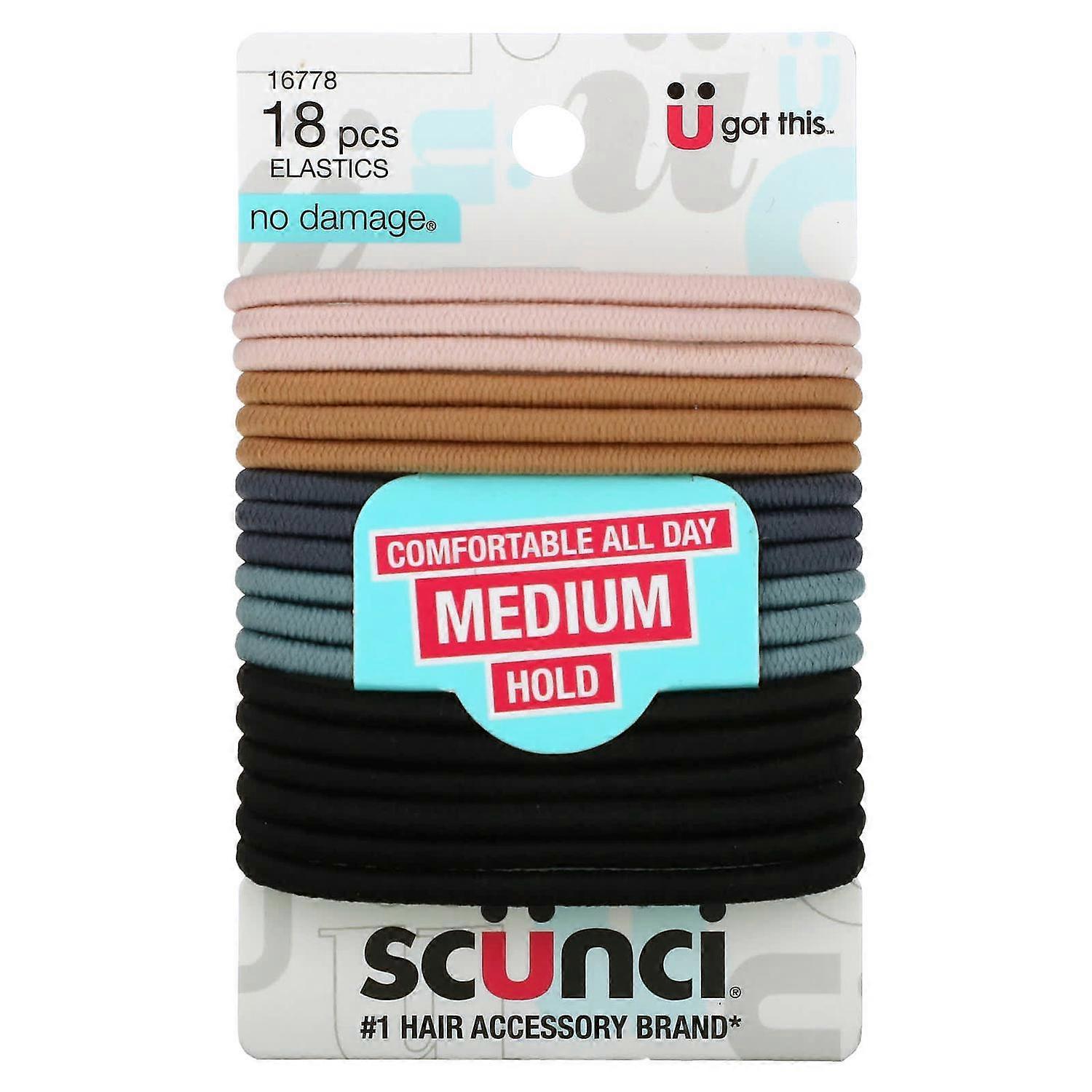 Scunci, No Damage Elastics, Comfortable All Day, Medium Hold, Neutral, 18 Pieces