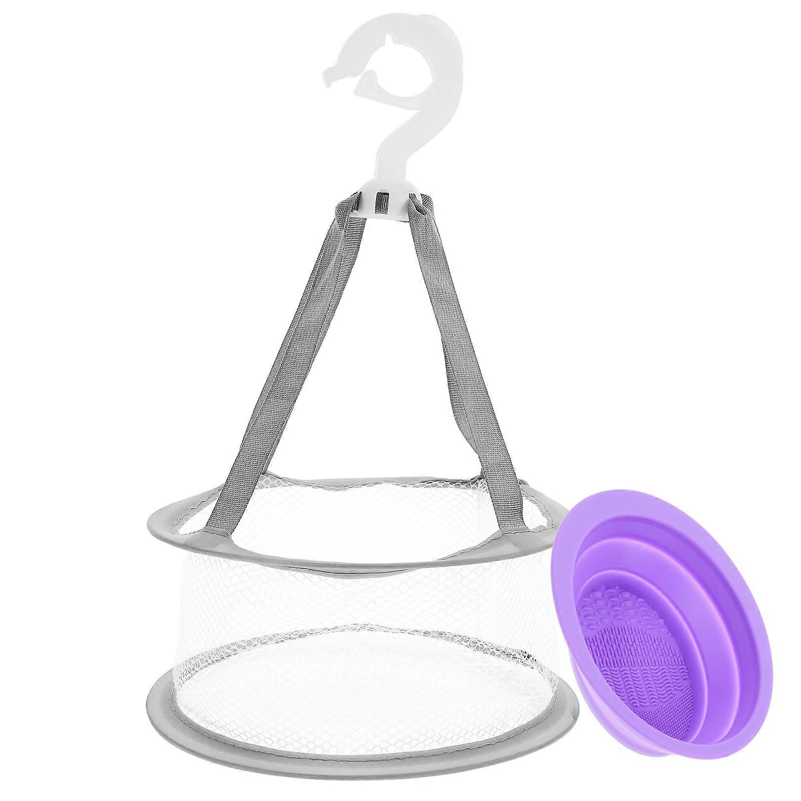 Makeup Brush Cleaning Bowl Compact Silicone Set for Storage 3Sets Purple