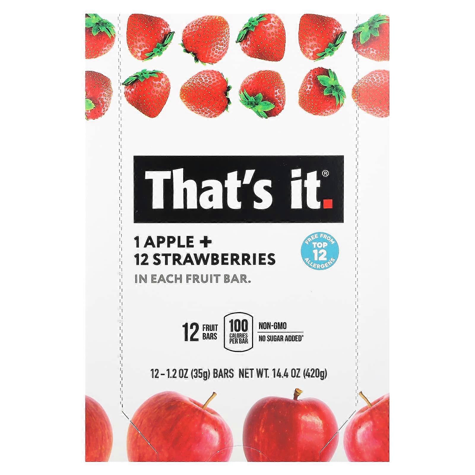 Fruit Bars, Apple + Strawberries, 12 Bars, 1.2 oz (35 g) Each