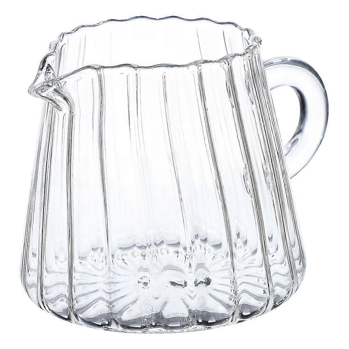Glass Milk Frothing Pitcher With Handle, Transparent Vertical Stripe Design, Precise Spout For Coffee And Espresso