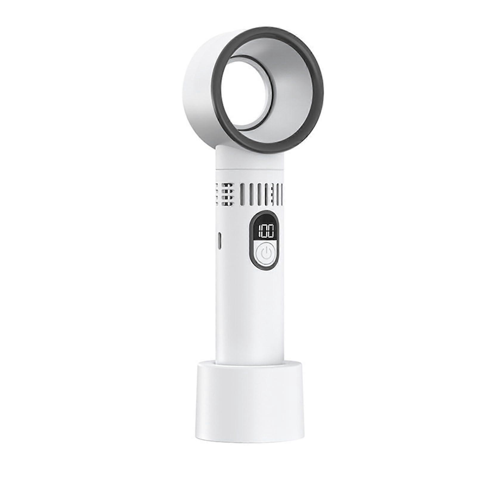 USB Rechargeable Bladeless Cooling Fan with Adjustable Speeds and Digital Display for Office Travel White