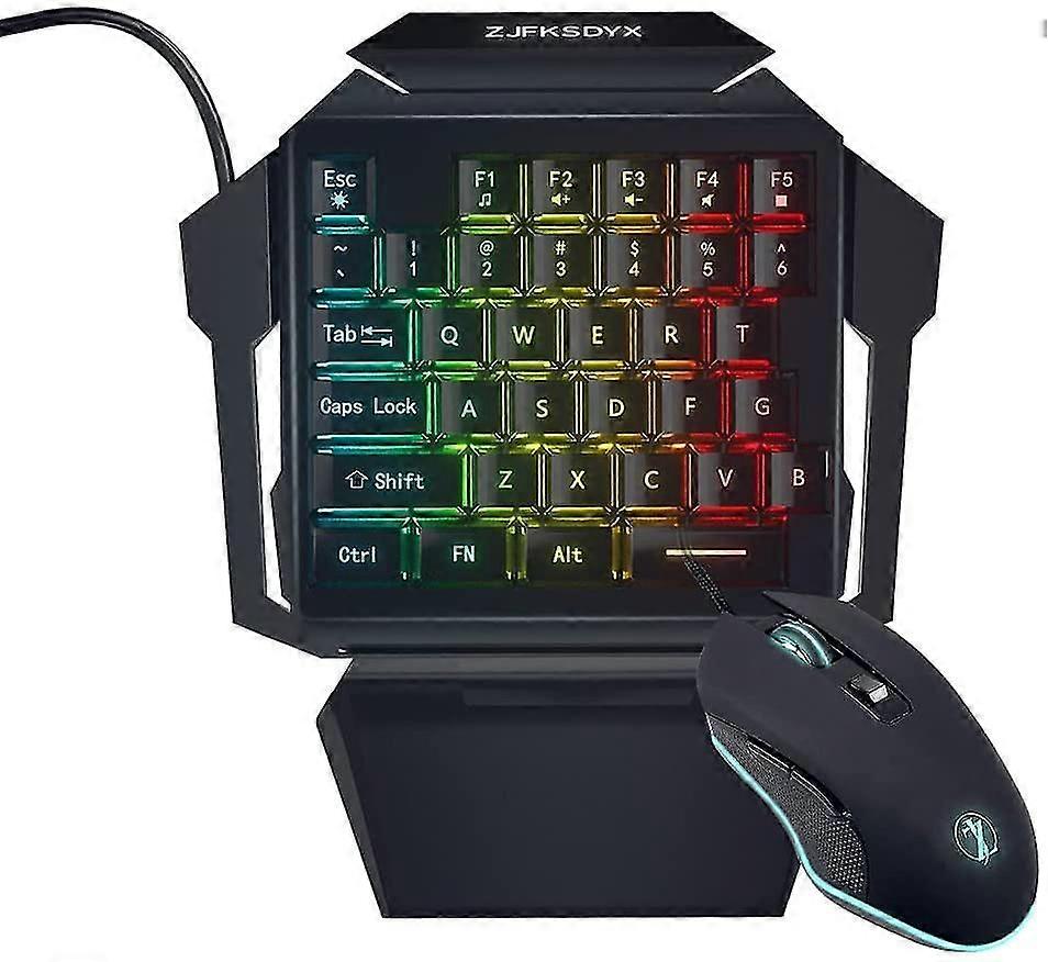 One Handed Gaming Keyboard And Mouse Combination Mini Wired Rgb Backlit