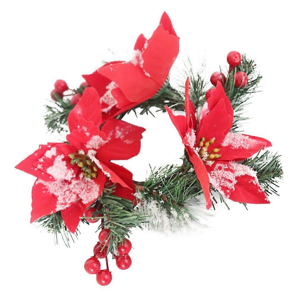 Xmas Candle Ring Simulation Berry Pine Needles Candle Garland Dining Table Candle Ring