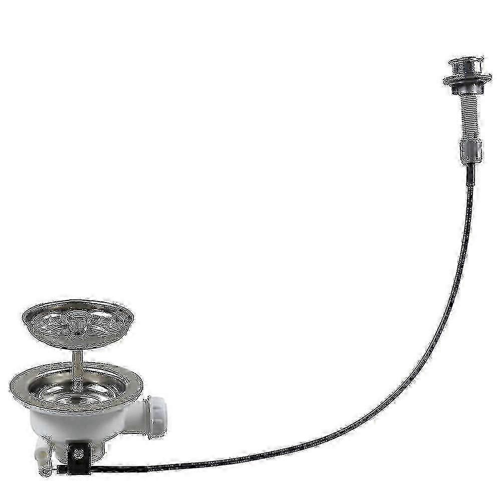 Kitchen Sink Drainage System with Cable Control, Removable Filter Basket and Waste Disposal Kit