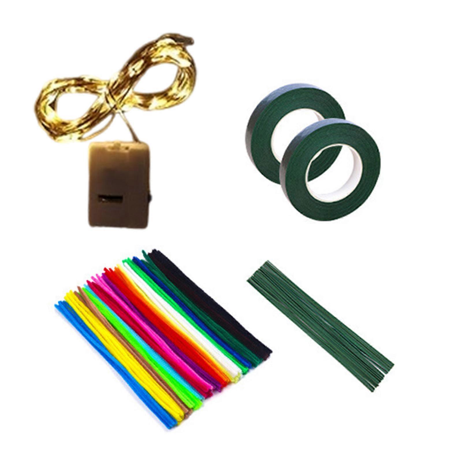 DIY Colorful Fire Work Making Kits Fire Work Pipe Cleaners Craft Supplies with 20Colors Chenilles Stems and Light String Multicolor