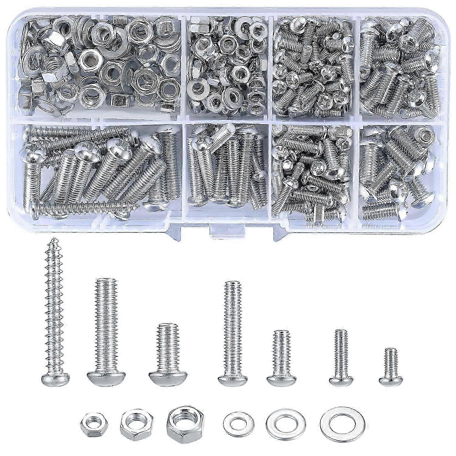 7sizes Pan Head Screws with Nuts and Washers Assortment Set,M3 M4 M5 Assorted Cross Head,for Home Office Industrial Electronic