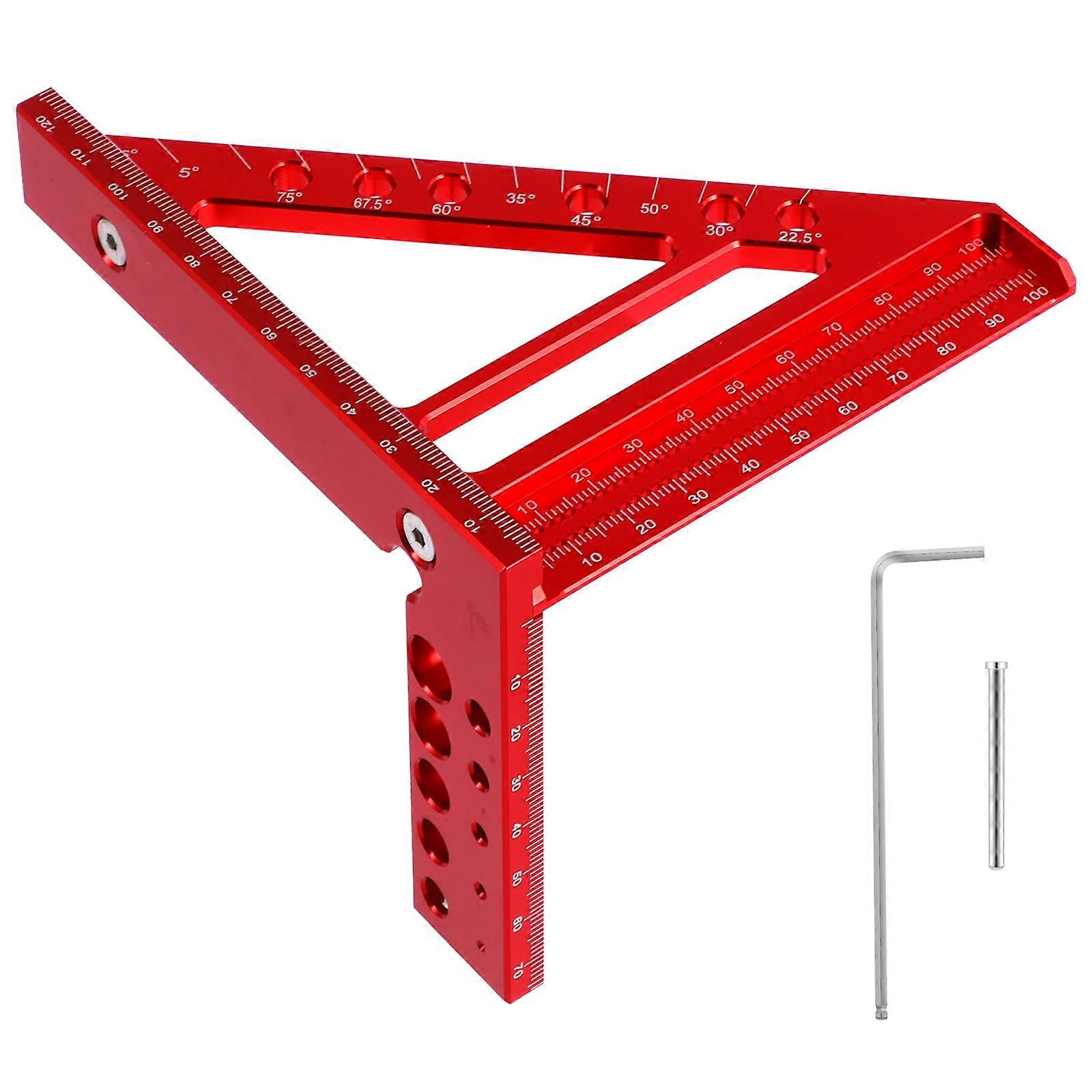Grusce 3D Multi Angle Measuring Ruler, Aluminum Alloy Metric/Imperial Woodworking Square with Scriber, 22.5°-90° Triangle Ruler for Drawing Lines
