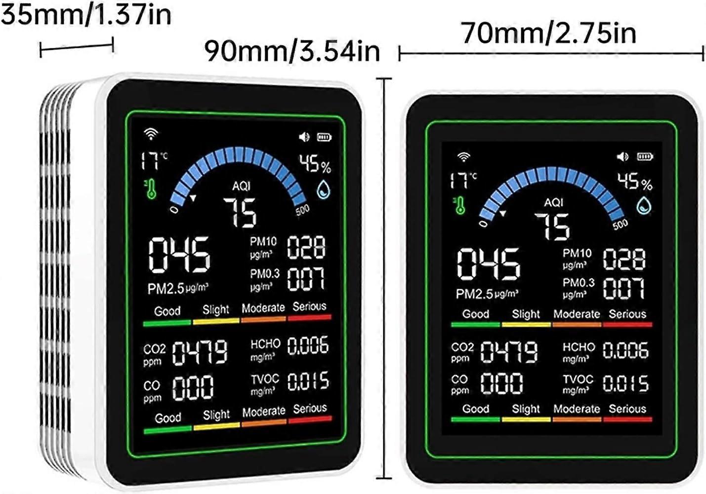 Gas Detector CO2 Monitor with Formaldehyde Sensor, Temperature Humidity Meter 10in1 for Home Office (White)