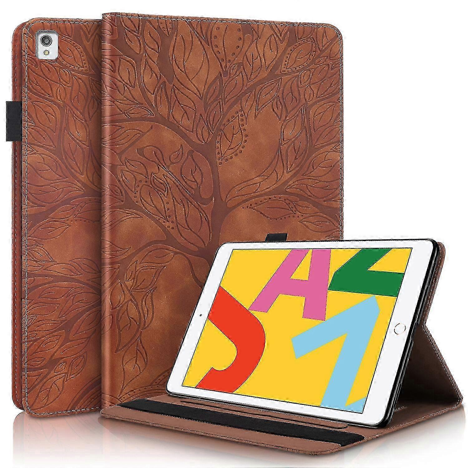 e For iPad 7 /8 /9 /Air3 Case, Premium 3D Embossed Tree Pattern Slim PU Leather Folio Cover