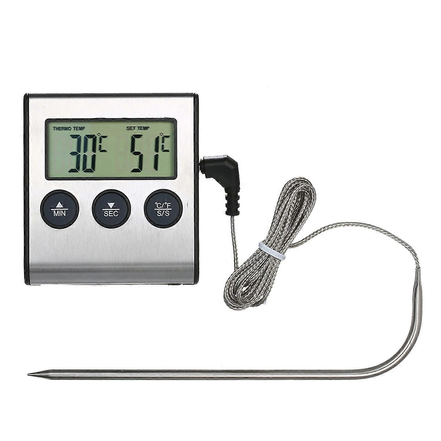 Digital Food Thermometer with Alarm Timer and Long HeatResistant Probe for BBQ Grill and Oven