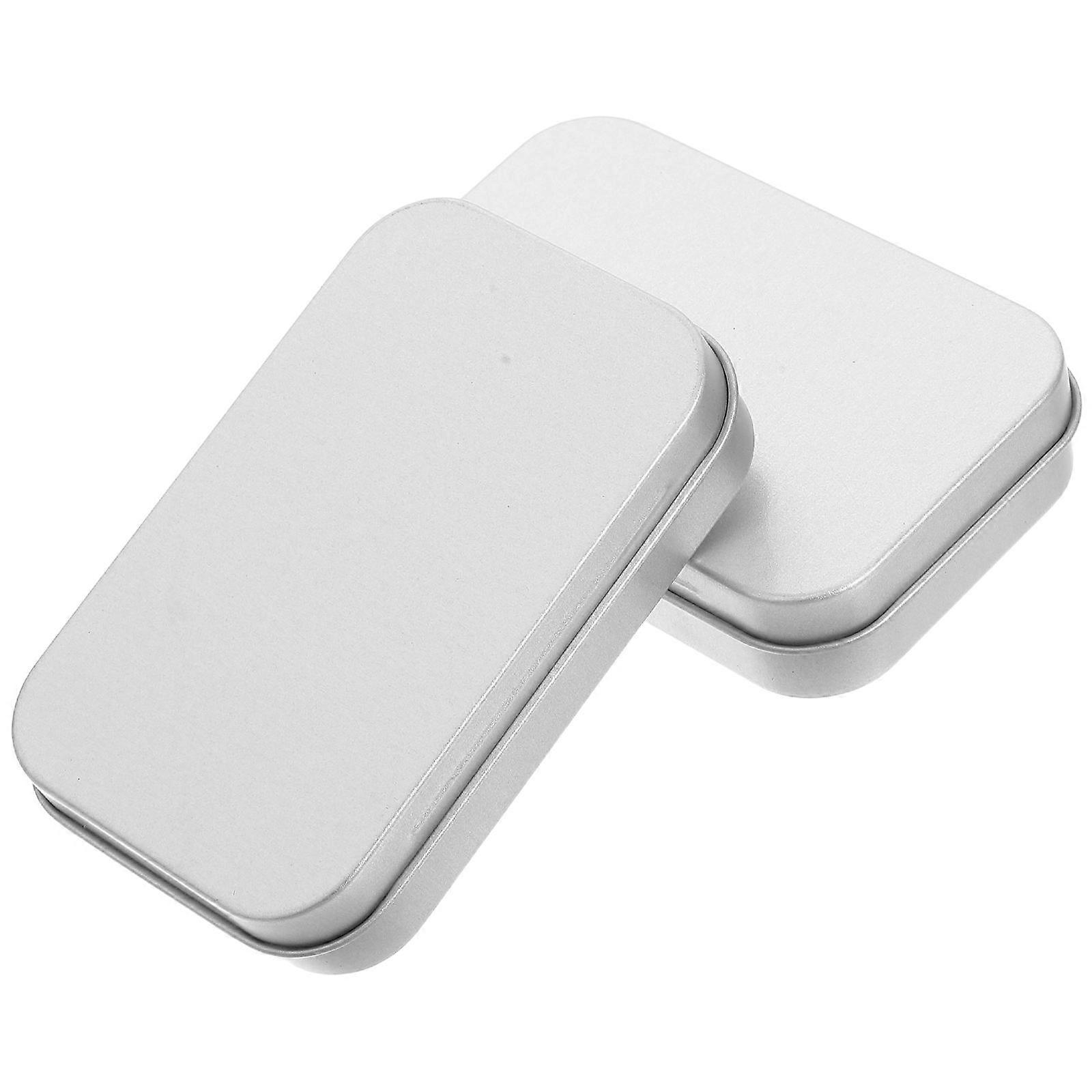 Tinplate Candy Box for Storing Small Items with Hinged Lid 2Pcs Silver