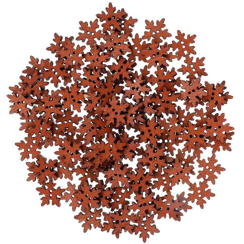 Brown Wood Snowflake Buttons for Decoration Use 50Pcs DIY Crafts