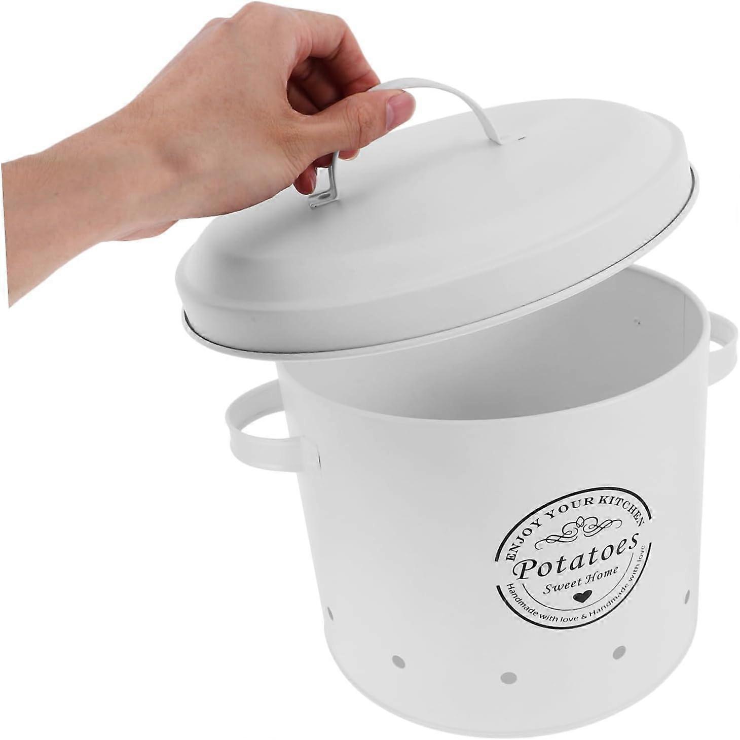 Metal Potato Storage Container with Lid, Onion and Garlic Keeper, Ventilated Kitchen Bin