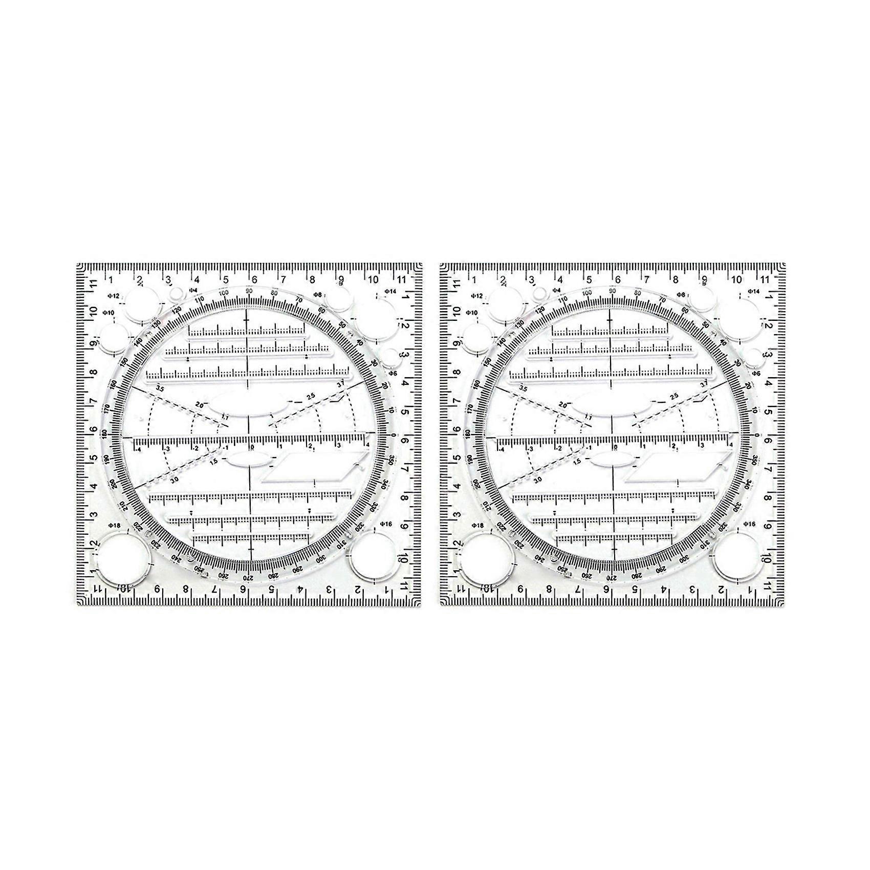 2X Multifunctional Circle Drawing Template, Geometric Drawing Tool, Measuring Ruler, Rotatable Angle