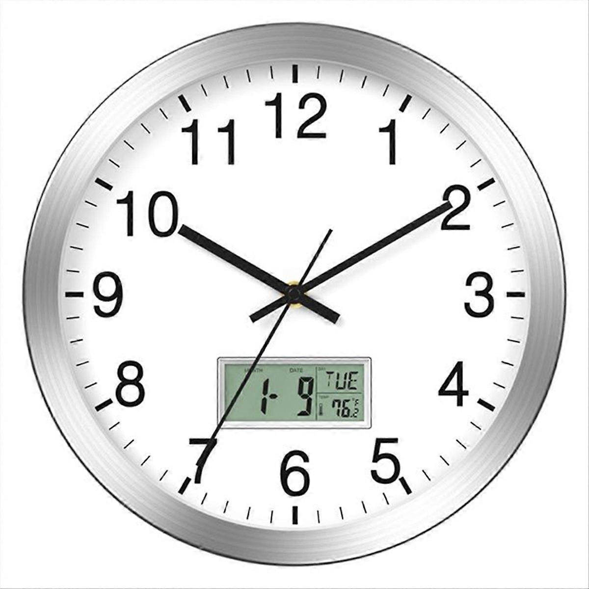 12In Wall Clock with Digital Date,Week,Indoor Temp - Battery Operated