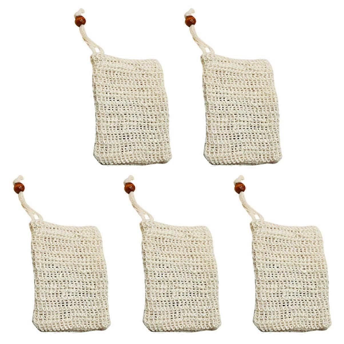 5pcs Sisal Soap Bag Exfoliating Soap Saver Pouch with Drawstring for Shower Travel and Home Use