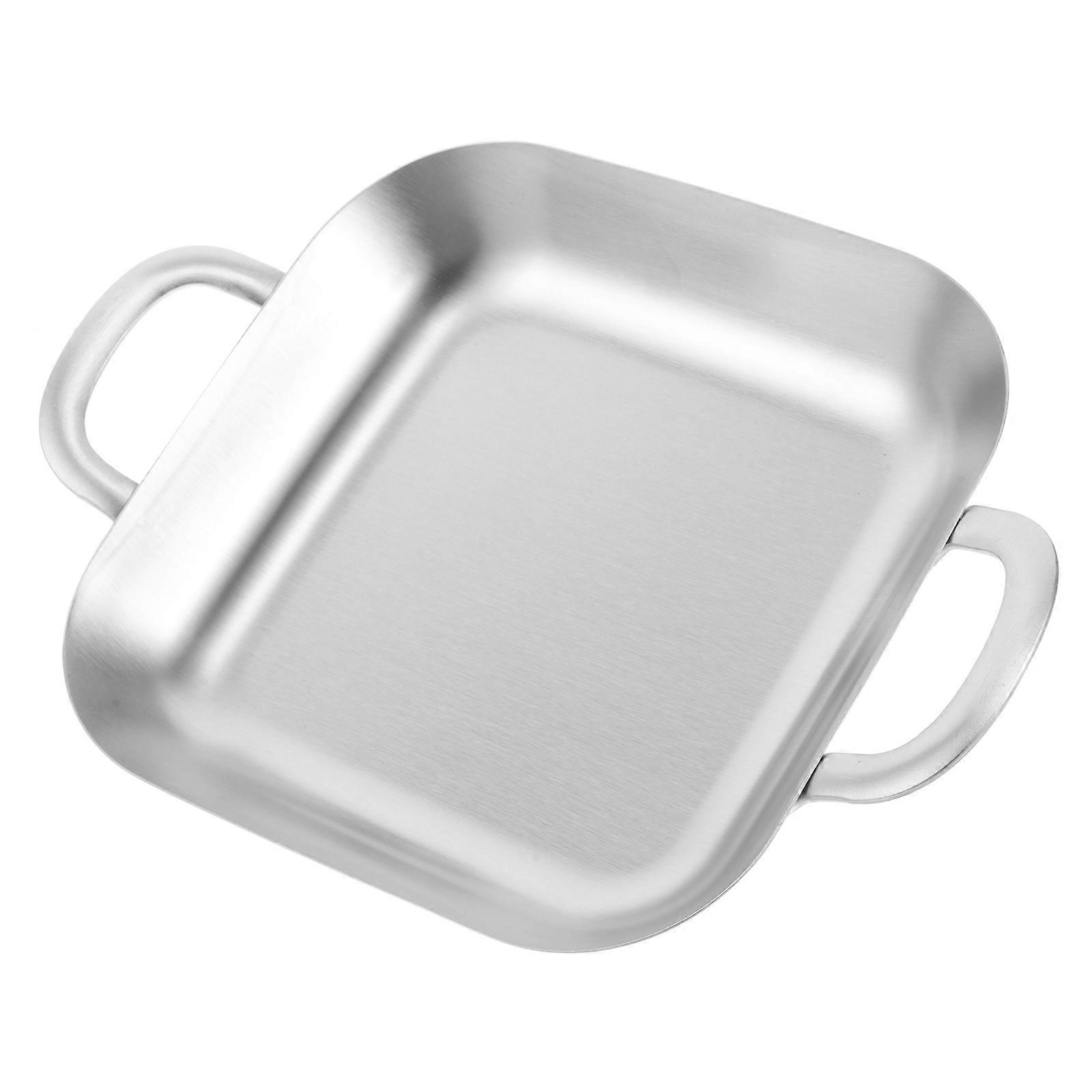 Silver Stainless Steel Rectangular Snack Tray with Handles for Serving