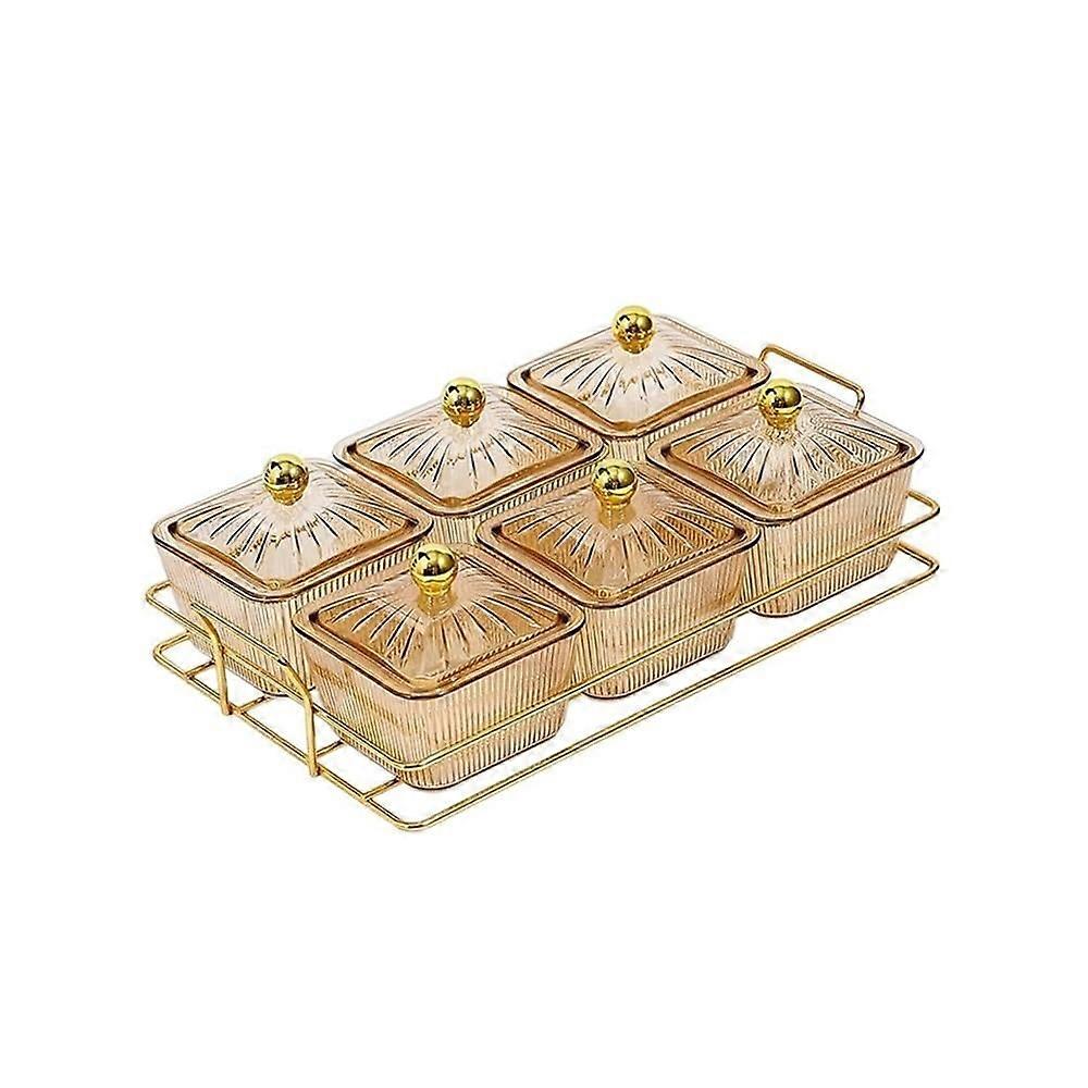 Divided Serving Platter with Transparent Lid MultiCompartment Snack Tray for Nuts Fruits Sweets Brown