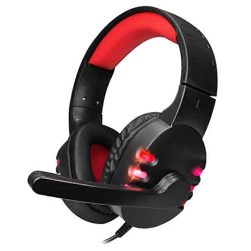 RGB Headset A68 Wired, Ergonomic OnEar Headphones With Mic/Vol Control, Surround Sound, Noise Cancelling, LED Black/Red
