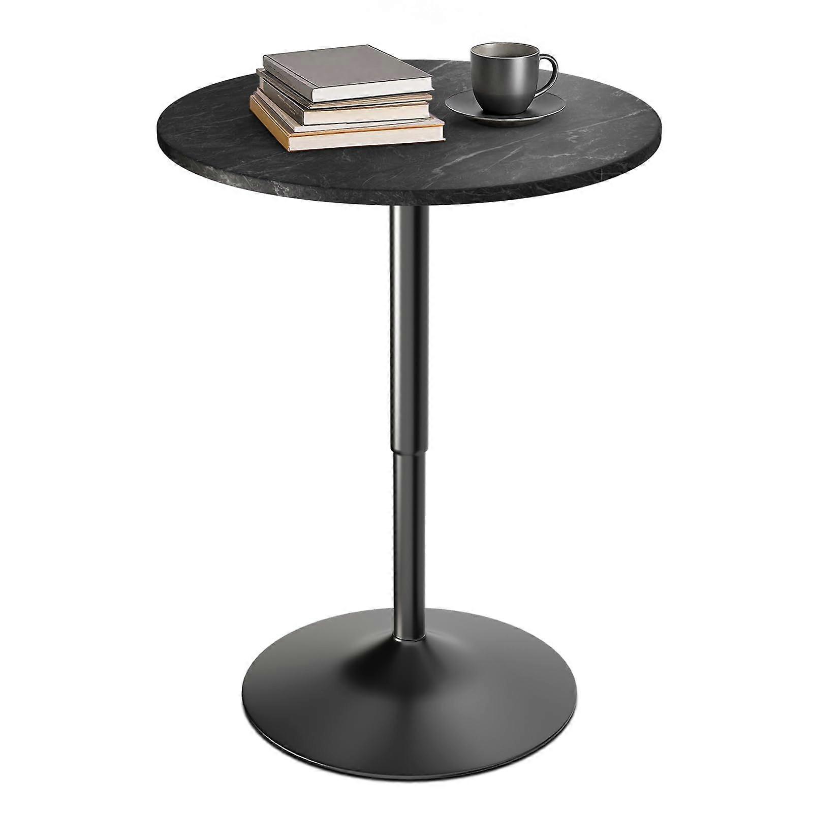 Adjustable Height Bar Table with Round Marble , Modern Pub Bistro Table Black Rock Finish