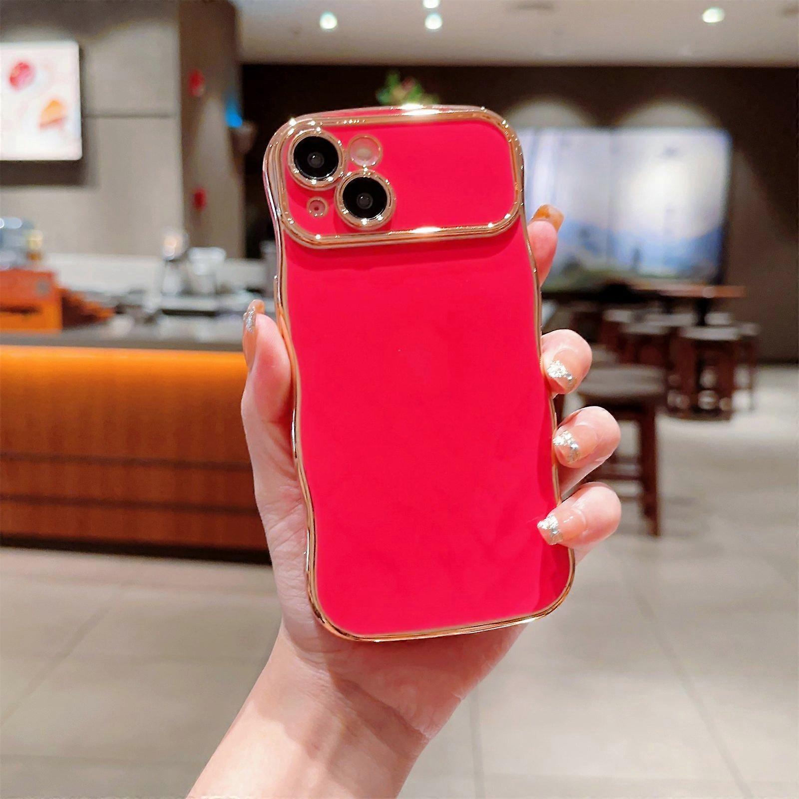 For iPhone 14 Case Curly Wave Frame Shape Electroplating TPU Back Cover