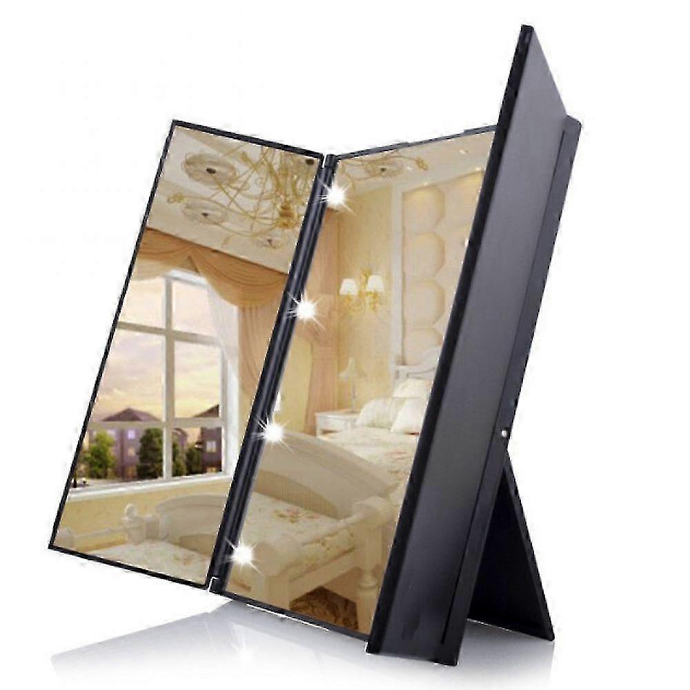 2025 LED Lighting Makeup Mirror Trifold Mirror Foldable Lighted Stand - Black Lighted Version