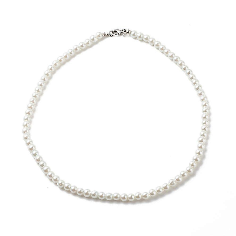 Colar feminino com pérolas de vidro redondas brancas, 46,5 cm (18,31 polegadas)