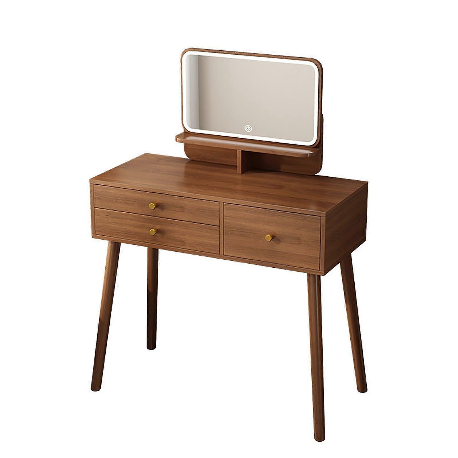 Vanity Table with Mirror and Adjustable LED Lights, Wooden Dressing Table with Drawers, 100cm Walnut