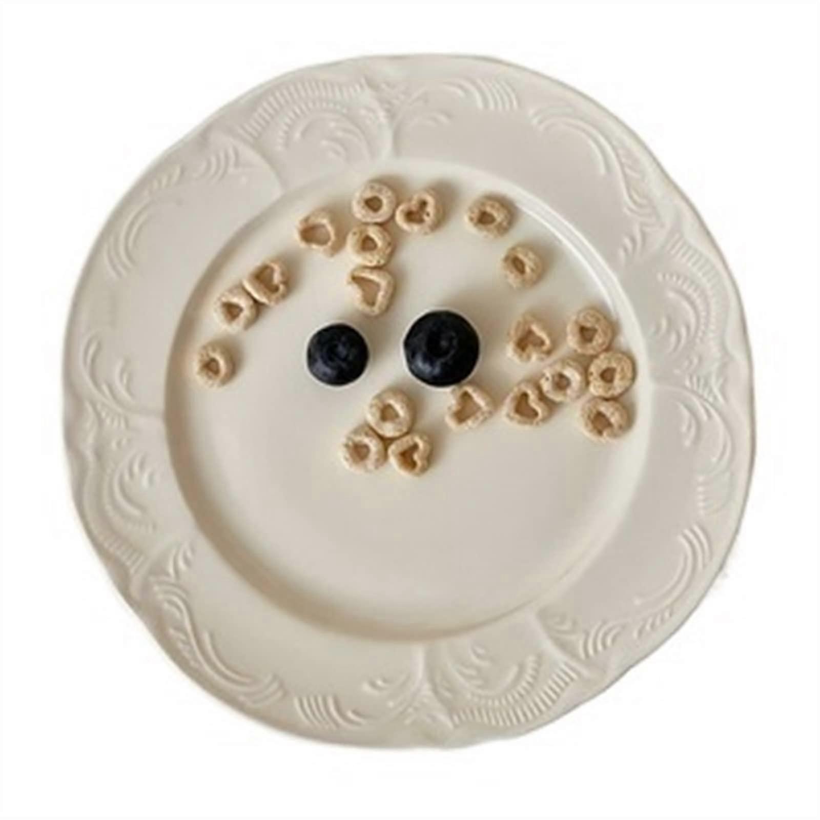 Large Round Ceramic Dinner Plate with Elegant Embossed Edge, Heat Resistant, Microwave Safe