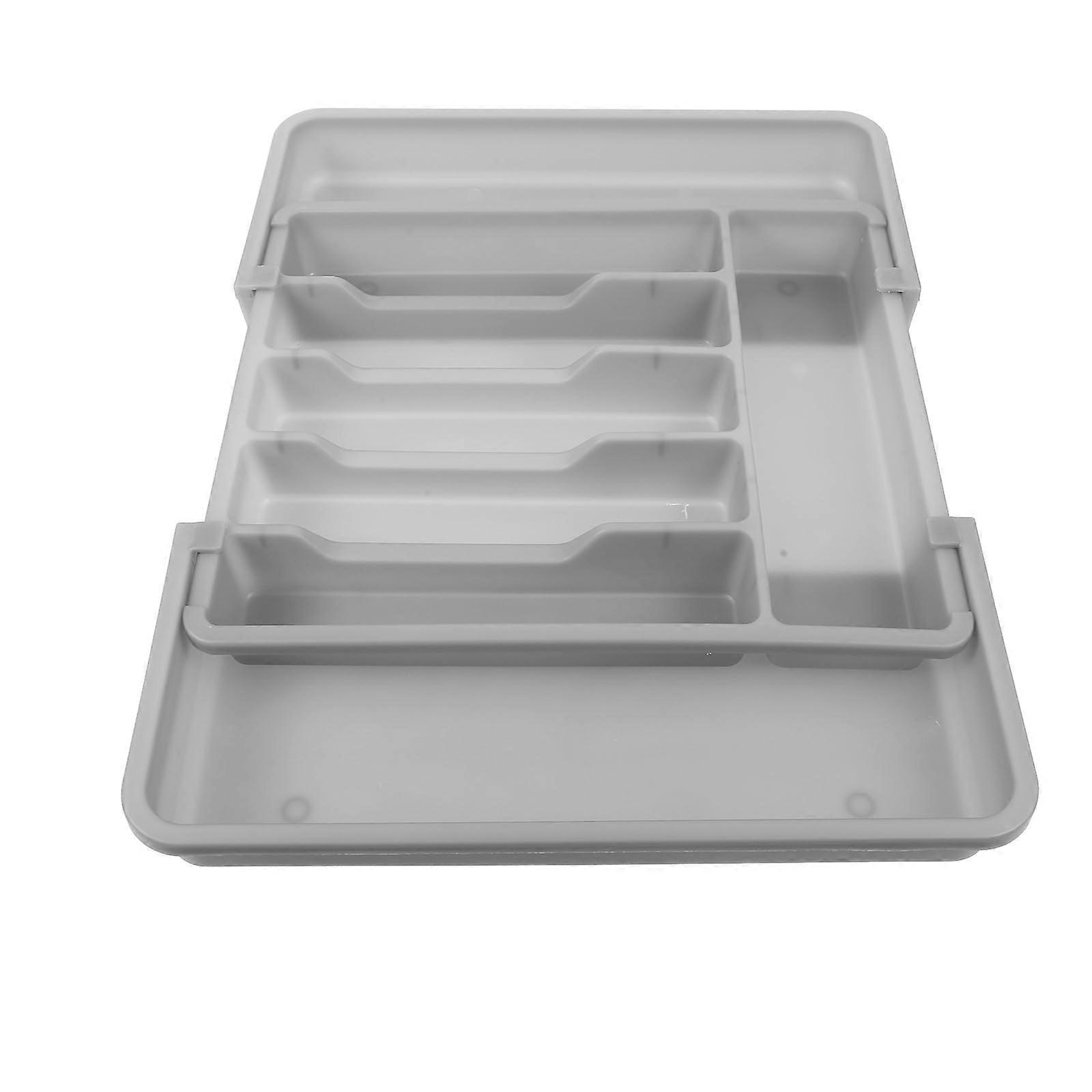 Expandable Kitchen Drawer Organizer for Silverware, Plastic Cutlery Tray with Multiple Compartments, Gray