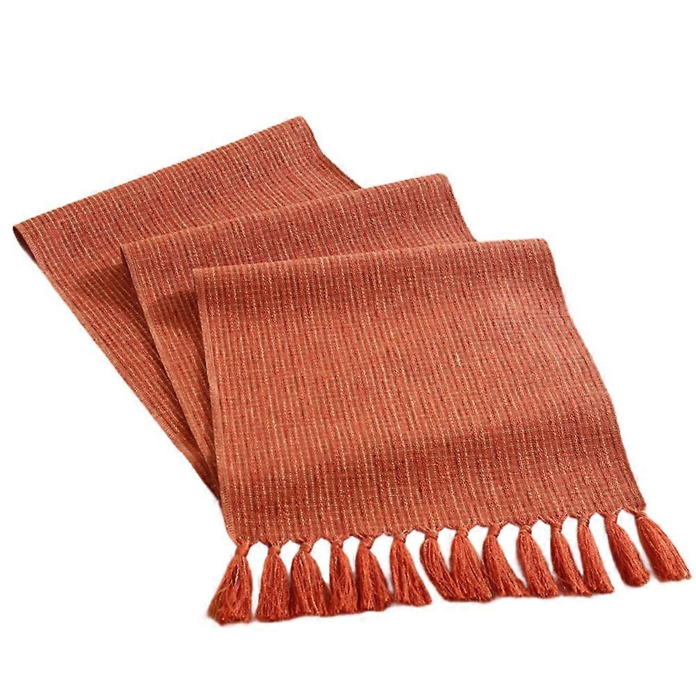 Country Bohemian Table Runner Handmade Tassel Orange Table Runner Suitable for Home Use