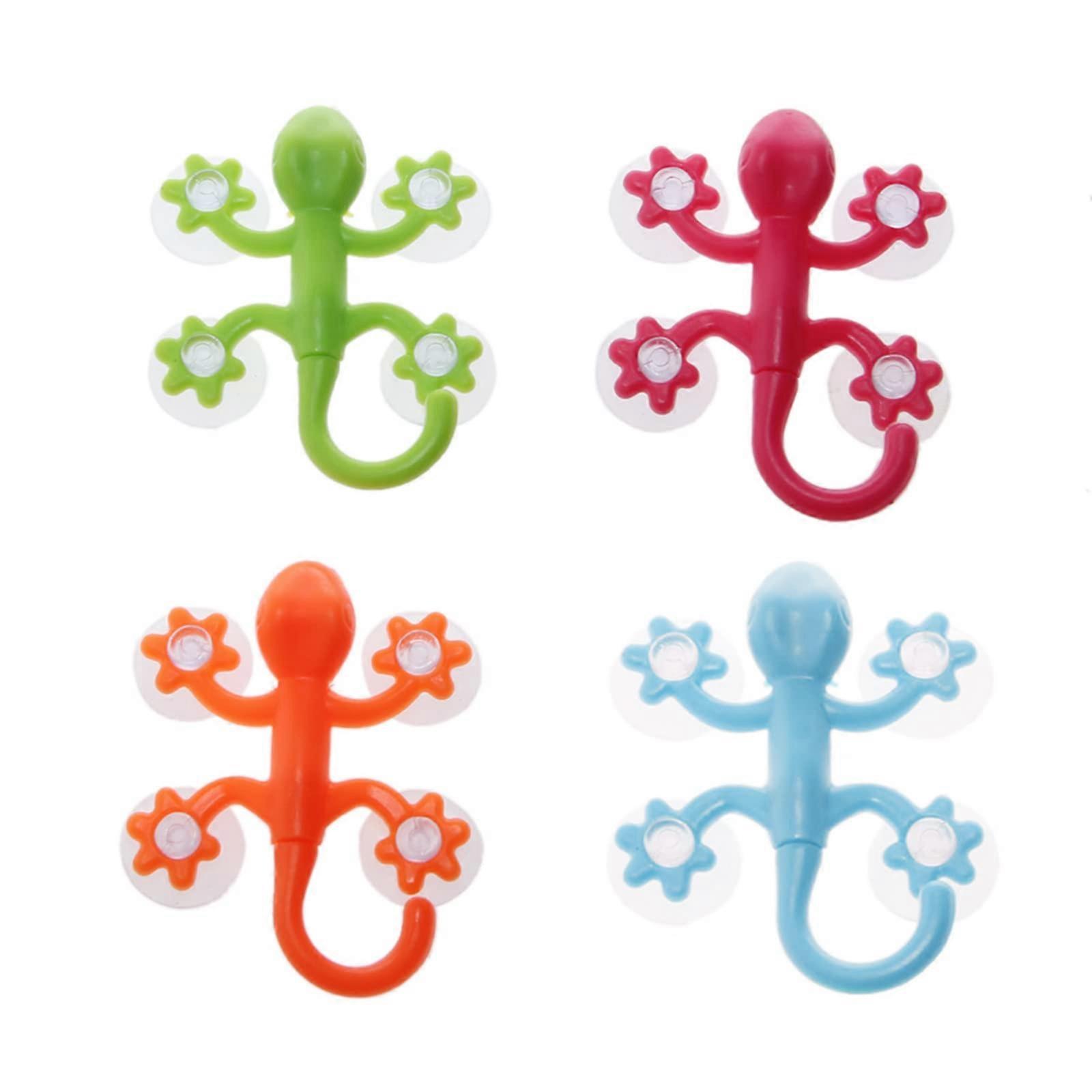 Four Suction Cup Wall Hooks for Bathroom with Strong Grip and Tool Installation