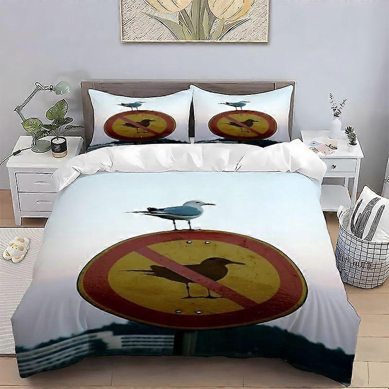 Traffic Sign Bird Ban Digital Print Bedding Set HighDensity Polyester