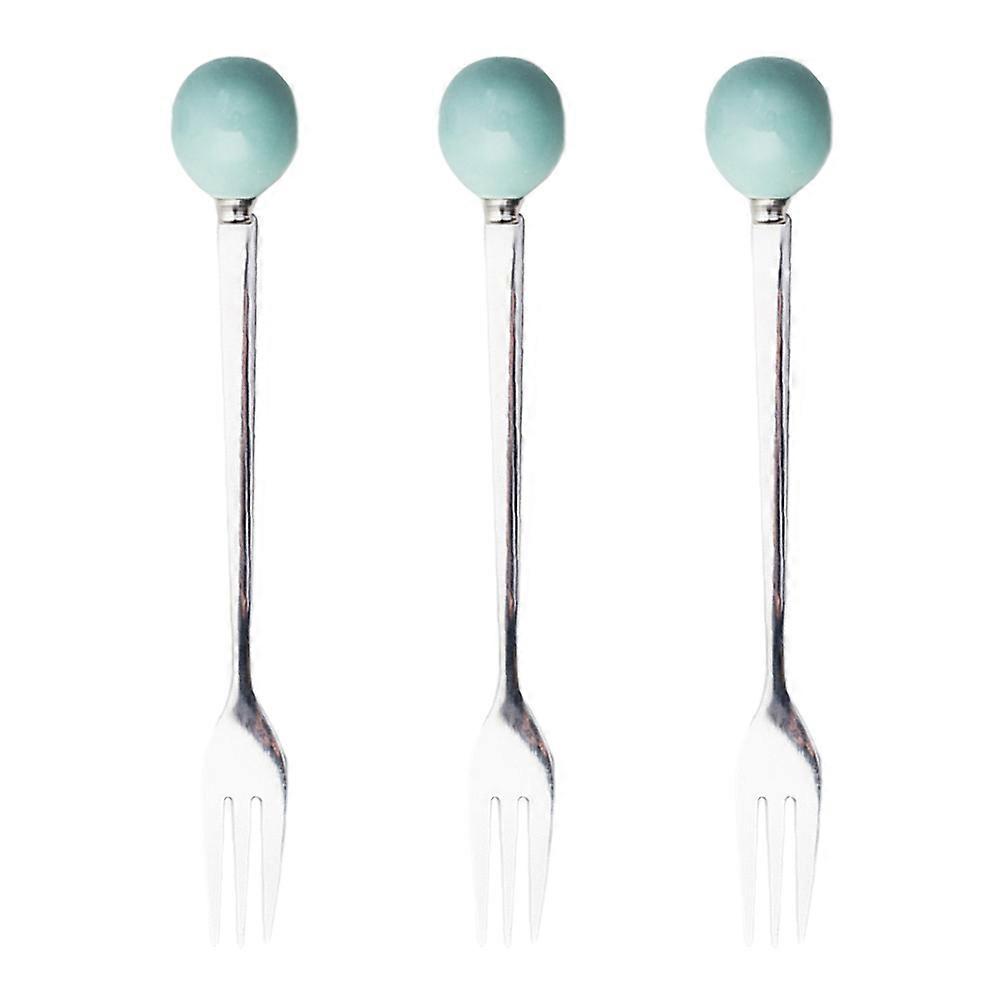 Ice Cream Fork Ceramic Handle Flatware for Coffee 6Pcs Sky-Blue Home Use