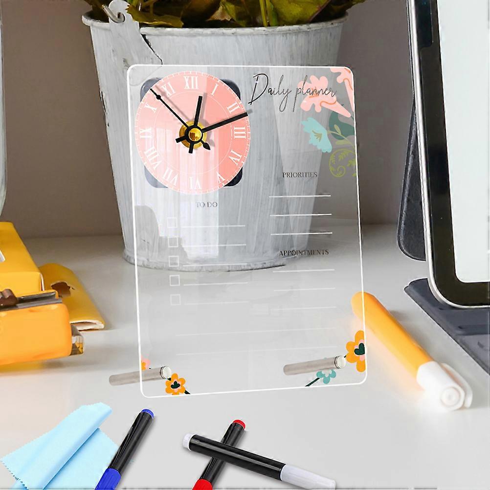 Acrylic Desk Whiteboard Standing Whiteboard with Clock 1Set
