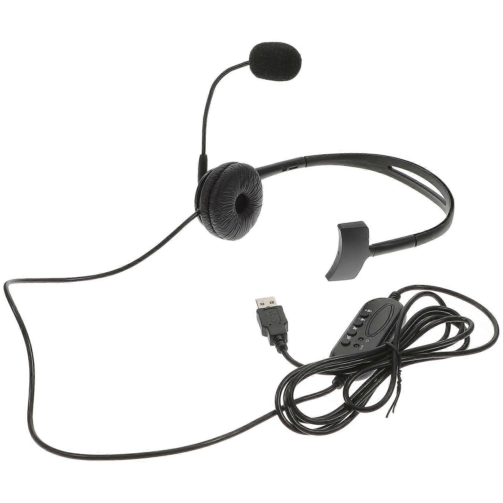 Casque-micro USB pour centre d'appels, noir en PU
