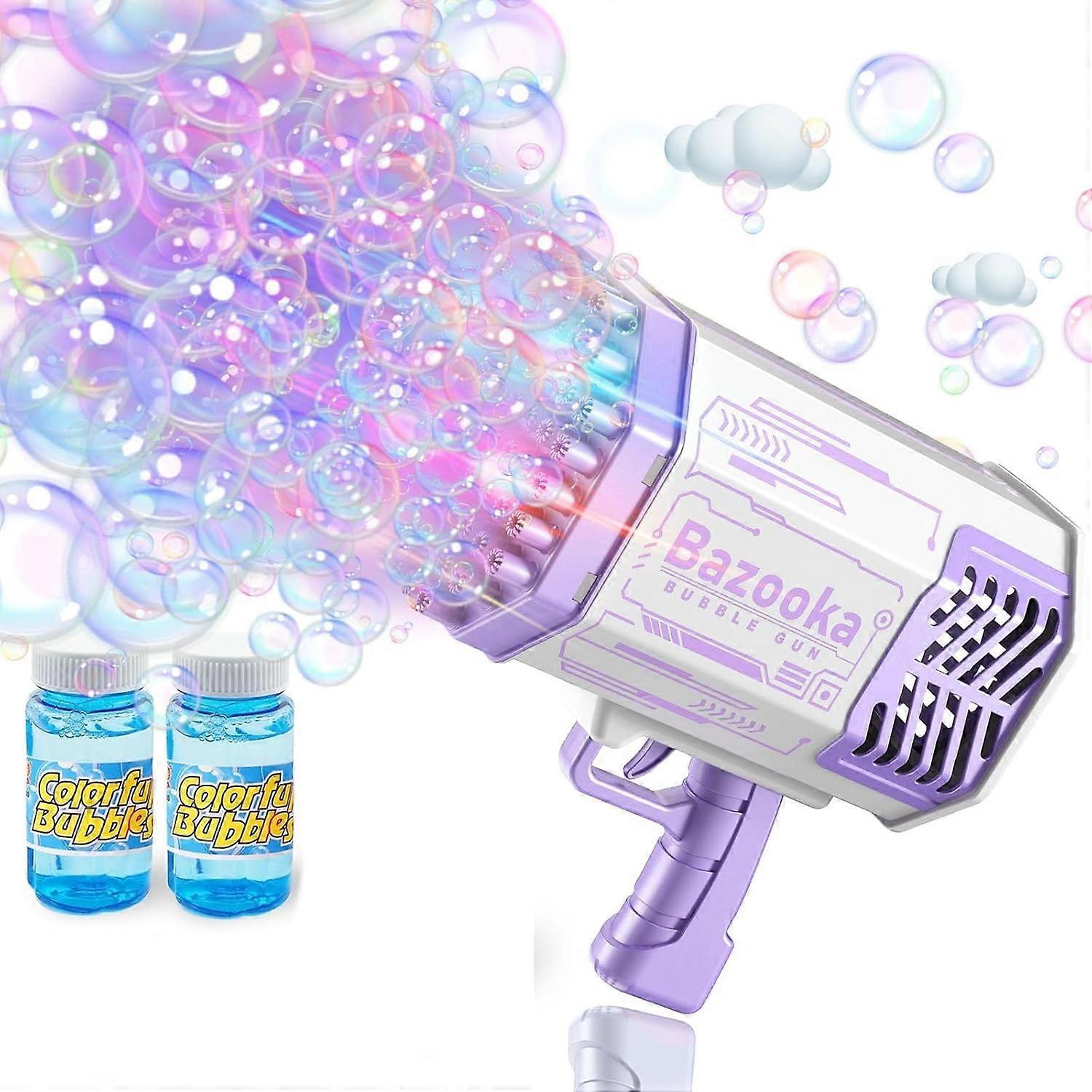 69 Hole Bubble Gun Blaster Purple Automatic Bubble Machine for Kids with Solution Tray