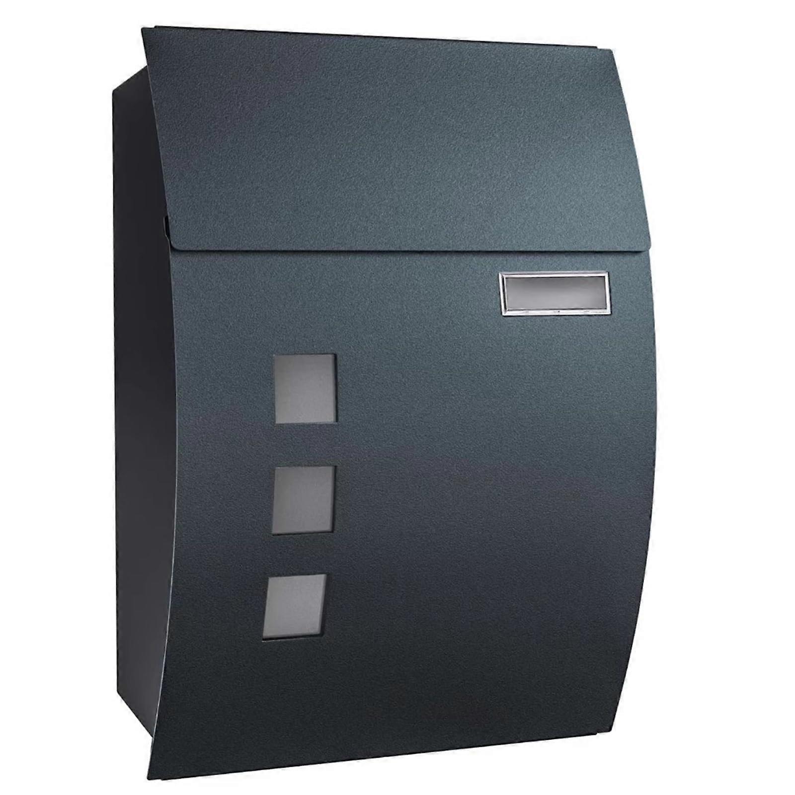 Large Gray Wall Mount Mailbox with Lockable Security and Newspaper Holder for Outdoor Use