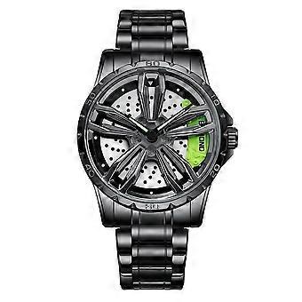 Motorrad-Uhr mit drehbarem Rad, Farbe: Schwarz Stahl-Grün