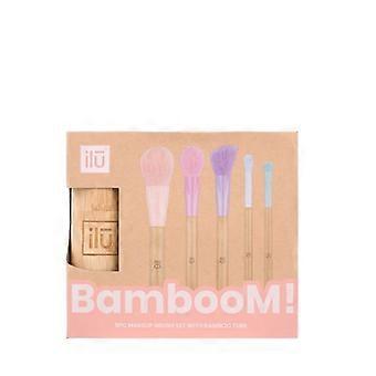 Makeup Brushes - Ilū - Bamboom Brush 5pcs+Tube Set - 5 brushes - Bamboo container - Pastel colors