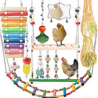 Chicken Toys for Coop 7PCS | Chicken Xylophone | Chicken Swing Set | Chicken Mirror Toy | Chicken Flexible Ladder | Chicken Vegetable String Bag and H