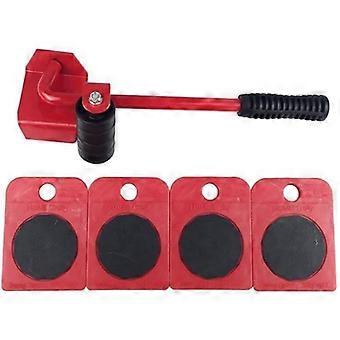 Furniture Moving Caster Wheel Heavy Stuffs Moving Tool 4 Wheeled Moving Roller & 1 Wheel Bar-Red