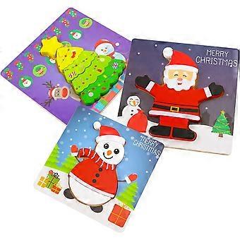 3 Pcs Christmas Toddlers Puzzles,Santa Claus,Christmas Tree,Christmas Snowman Wooden Jigsaw Puzzles for kids 1 2 3 Years Old,Boys Girls