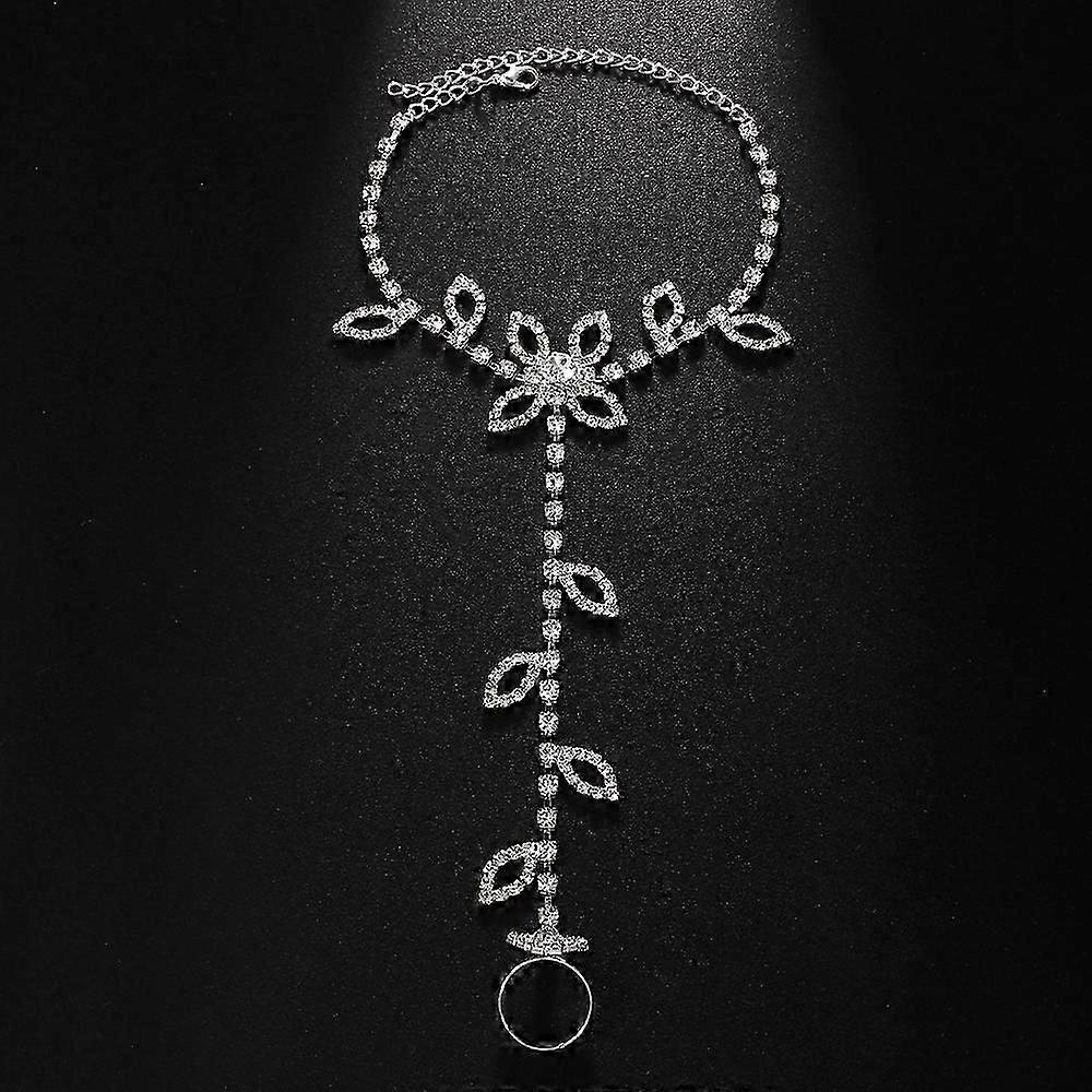 Rhinestone Leaf Anklet | Silver Simple Personality Beach Finger Accessory