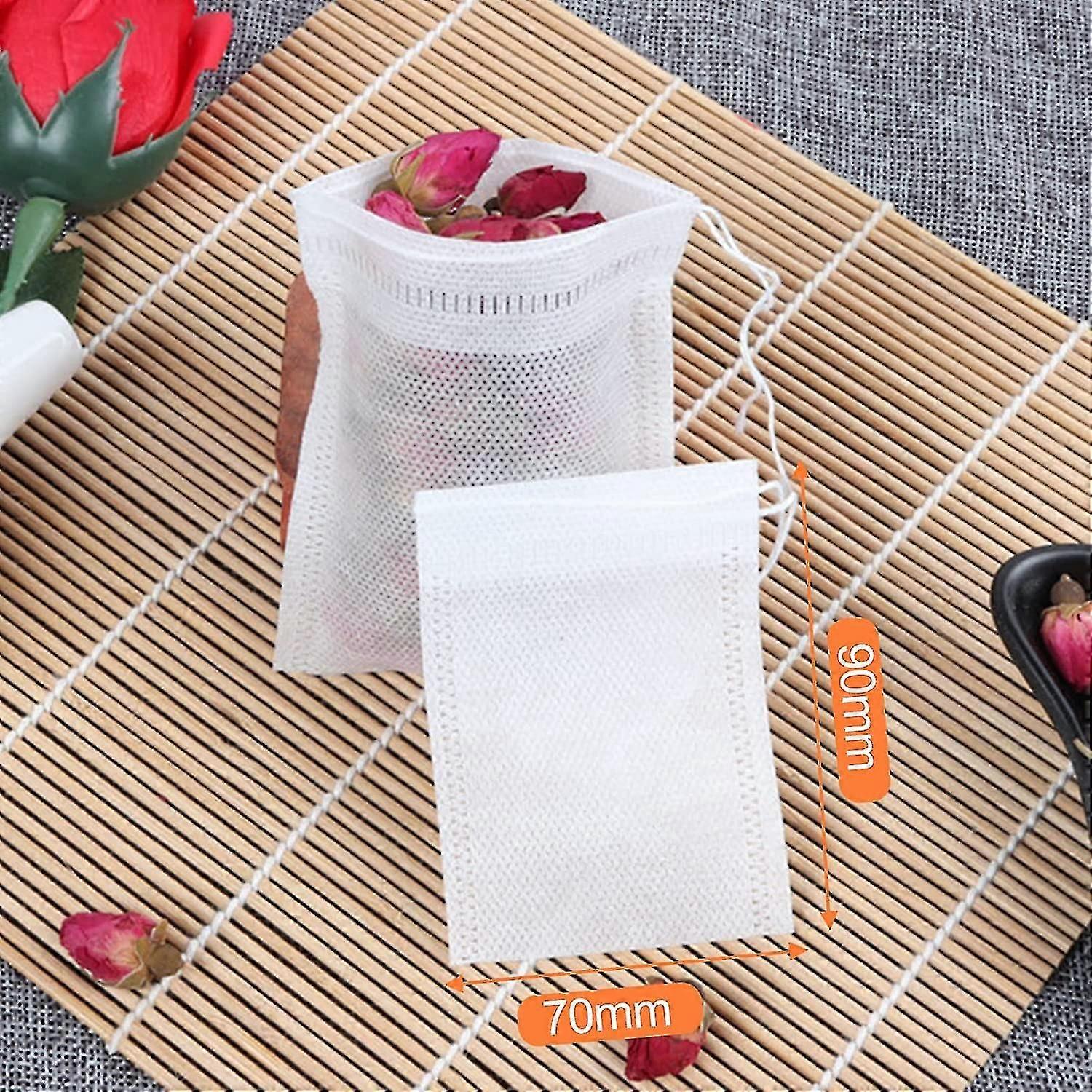 200 Pcs Disposable Tea Bags with Drawstring, Non-Woven Empty Tea Filters for Loose Tea, Herbs & Coffee, 7x9cm, White