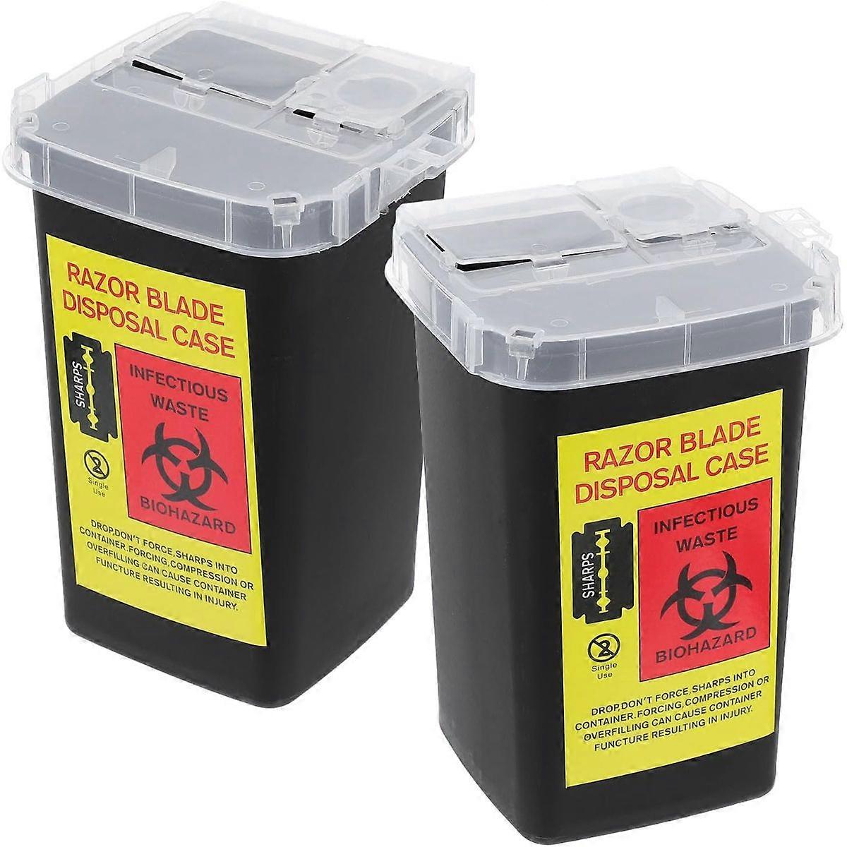 2pcs Razor Blade Storage Boxes Locking Lid, Portable Black Plastic